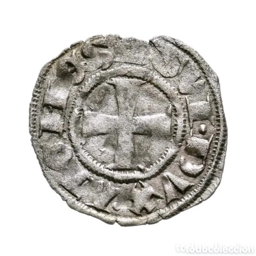 Monedas medievales: Variante Estrella!! Arag&oacute;n. Gran Compa&ntilde;ia Catalana. 1311/90. Dinero. Ducado Atenas.