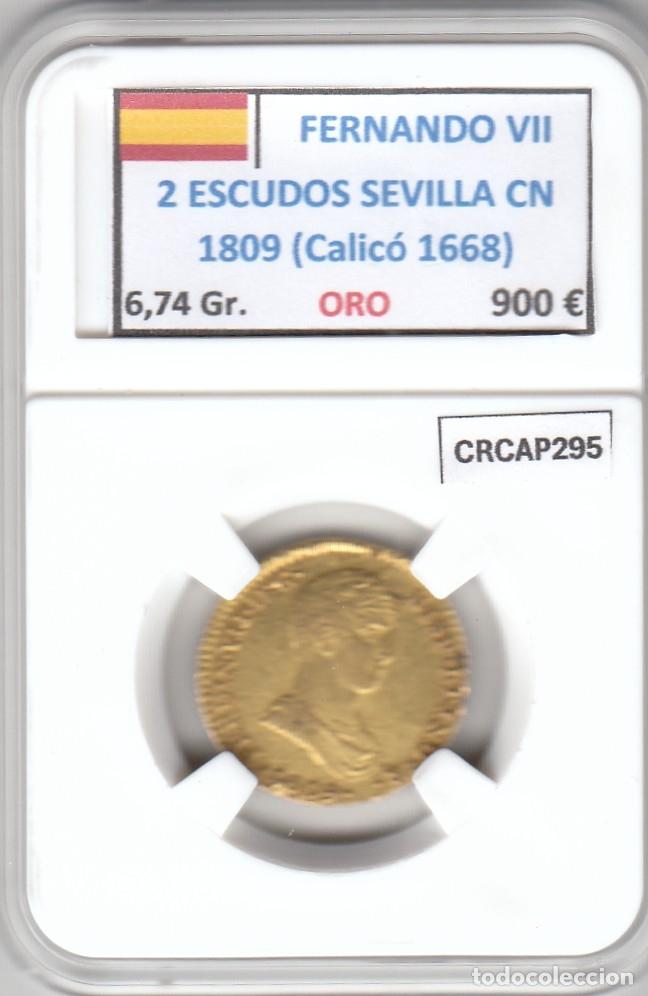 Monedas medievales: CRCAP295 MONEDA ESPA&Ntilde;A FERNANDO VII 2 ESCUDOS SEVILLA CN 1809 ORO 6,76 GR
