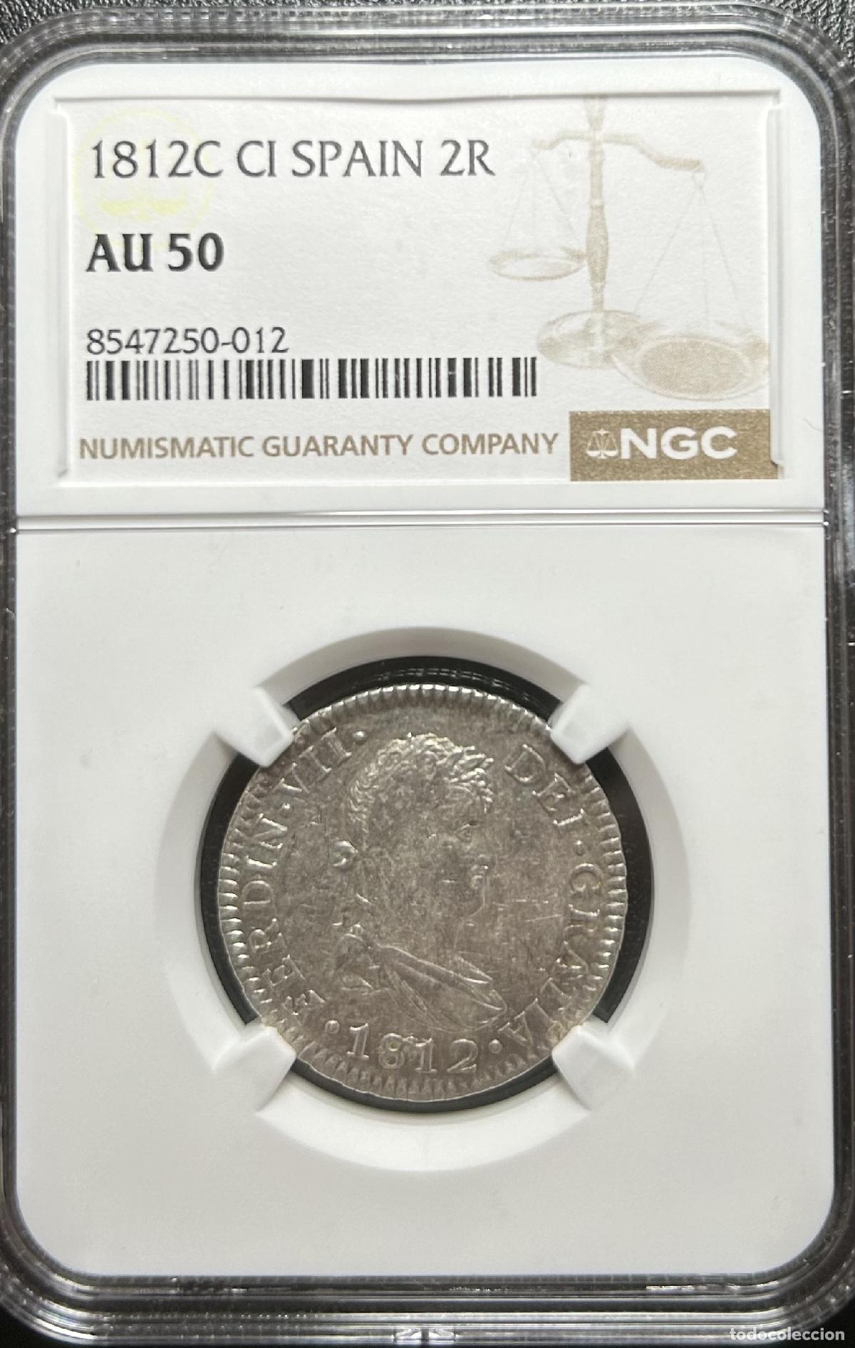 Monedas medievales: CRCAP099 CAPSULA NGC ESPA&Ntilde;A FERNANDO VII 2 REALES 1812 C CI AU50