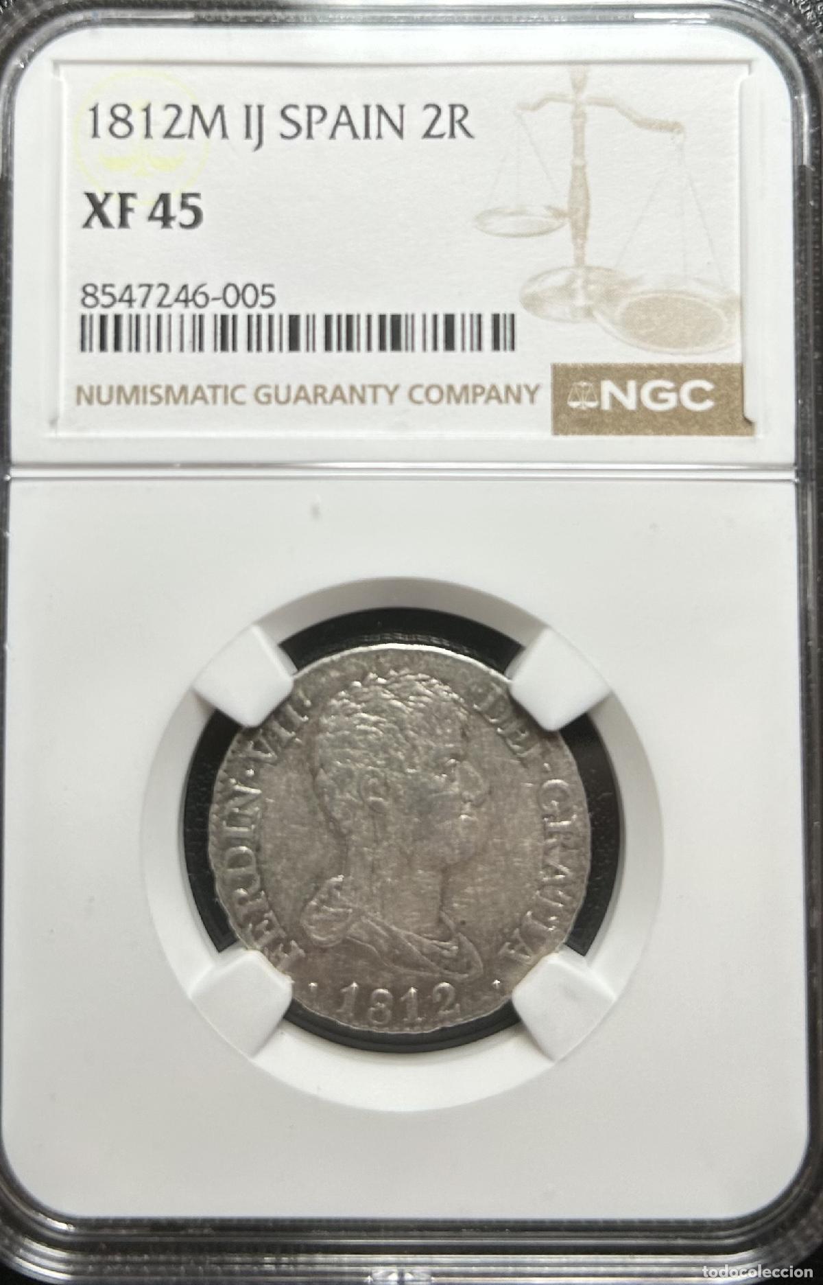Monedas medievales: CRCAP101 CAPSULA NGC ESPA&Ntilde;A FERNANDO VII 2 REALES 1812 MADRID IJ XF45