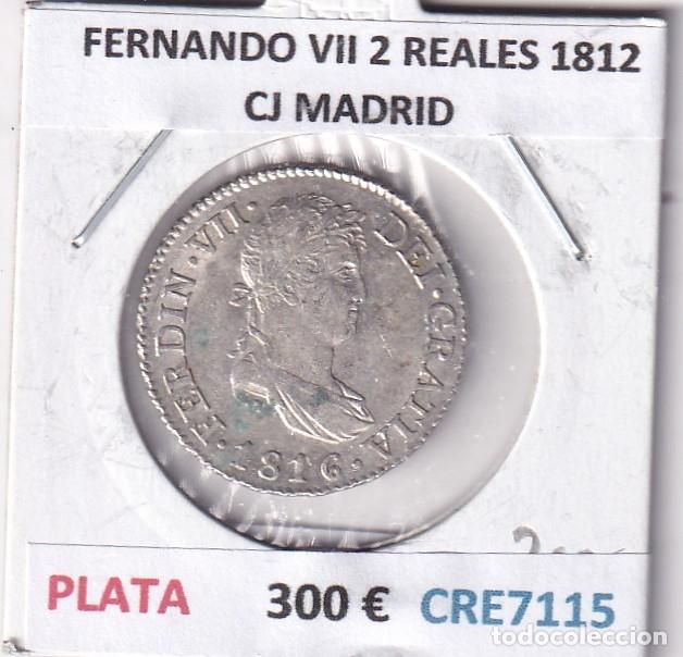 Monedas medievales: CRE7115 MONEDA ESPA&Ntilde;A FERNANDO VII 2 REALES 1812 CJ MADRID BO PLATA