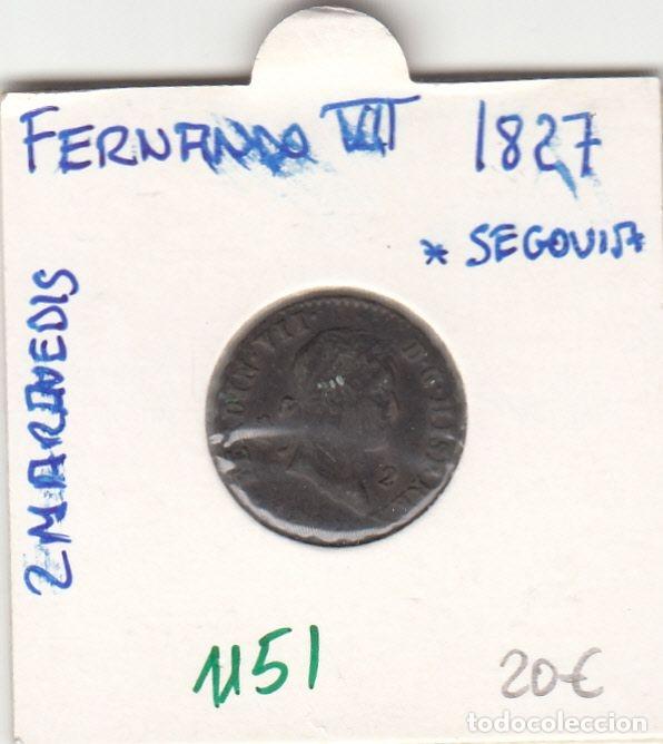 Mittelalterliche M&uuml;nzen: CRE1151 MONEDA ESPA&Ntilde;A 2 MARAVEDIS FERNANDO VII 1827 SEGOVIA