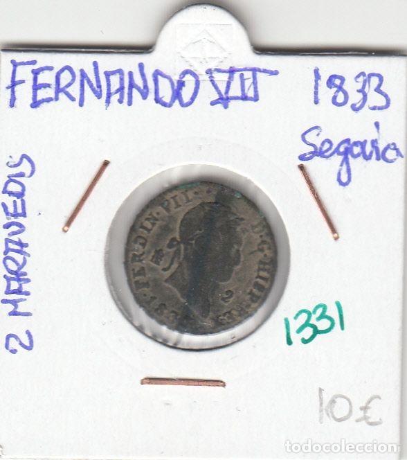 Mittelalterliche M&uuml;nzen: CRE1331 MONEDA ESPA&Ntilde;A 2 MARAVEDIS FERNANDO VII 1833 SEGOVIA MBC