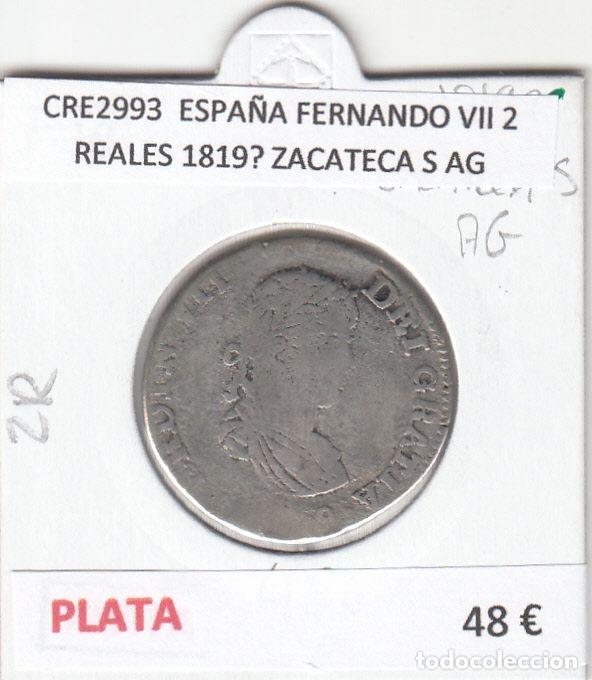 Mittelalterliche M&uuml;nzen: CRE2993 MONEDA ESPA&Ntilde;A FERNANDO VII 2 REALES 1819? ZACATECA S AG PLATA