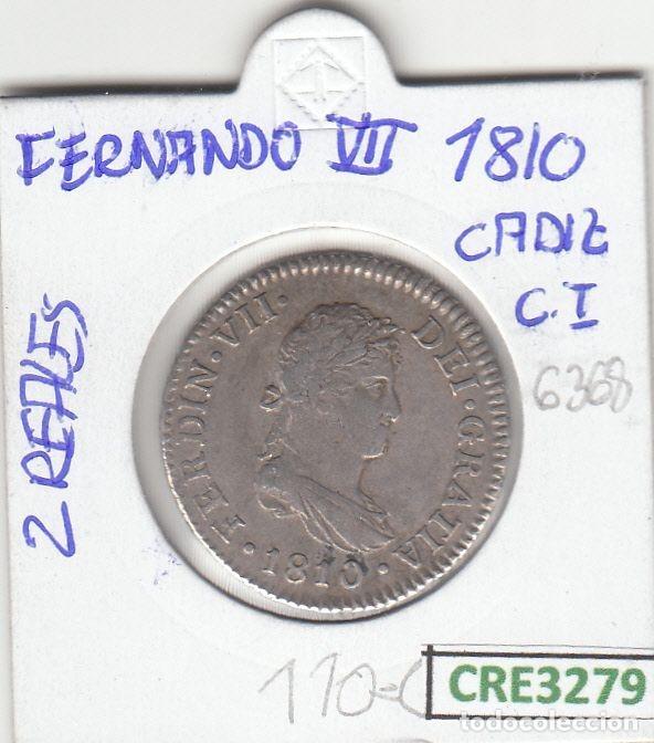 Mittelalterliche M&uuml;nzen: CRE3279 MONEDA ESPA&Ntilde;A FERNANDO VII 2 REALES 1810 CADIZ MBC