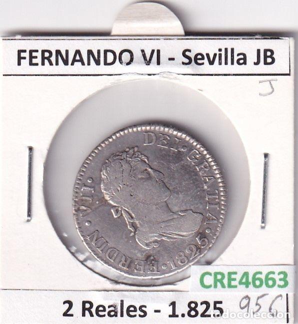 Mittelalterliche M&uuml;nzen: CRE4663 MONEDA ESPA&Ntilde;A FERNANDO VII 2 REALES 1825 JB SEVILLA