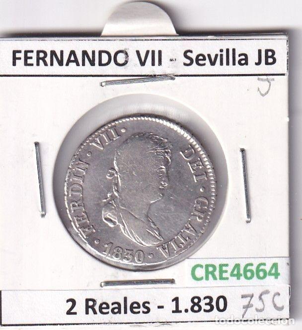 Mittelalterliche M&uuml;nzen: CRE4664 MONEDA ESPA&Ntilde;A FERNANDO VII 2 REALES 1830 JB SEVILLA