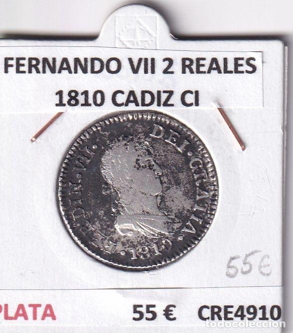 Mittelalterliche M&uuml;nzen: CRE4910 MONEDA ESPA&Ntilde;A FERNANDO VII 2 REALES 1810 CADIZ CI