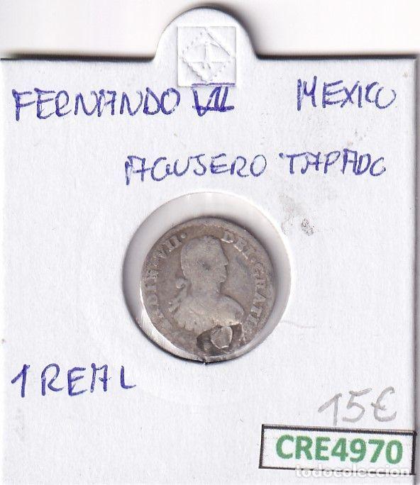 Mittelalterliche M&uuml;nzen: CRE4970 MONEDA ESPA&Ntilde;A FERNANDO VII 1 REAL MEXICO AGUJERO TAPADO PLATA