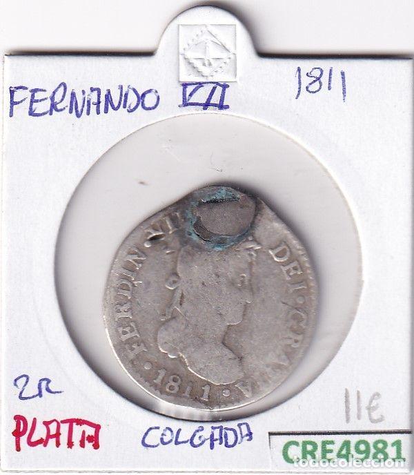 Mittelalterliche M&uuml;nzen: CRE4981 MONEDA ESPA&Ntilde;A FERNANDO VII 2 REALES 1811 COLGADA PLATA