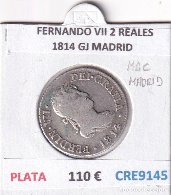 Monedas medievales: CRE9145 MONEDA ESPA&Ntilde;A FERNANDO VII 2 REALES 1814 GJ MADRID PLATA
