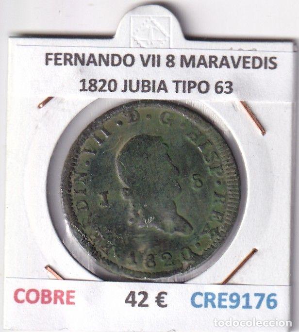 Monedas medievales: CRE9176 MONEDA ESPA&Ntilde;A FERNANDO VII 8 MARAVEDIS 1820 JUBIA TIPO 63 COBRE