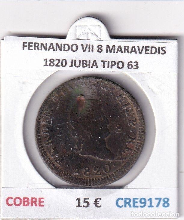 Monedas medievales: CRE9178 MONEDA ESPA&Ntilde;A FERNANDO VII 8 MARAVEDIS 1820 JUBIA TIPO 63 COBRE