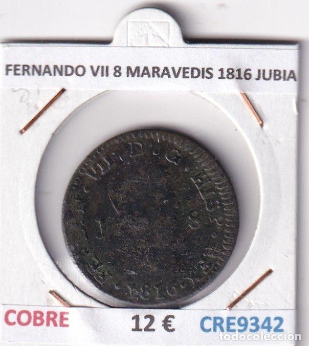 Mittelalterliche M&uuml;nzen: CRE9342 MONEDA ESPA&Ntilde;A FERNANDO VII 8 MARAVEDIS 1816 JUBIA COBRE