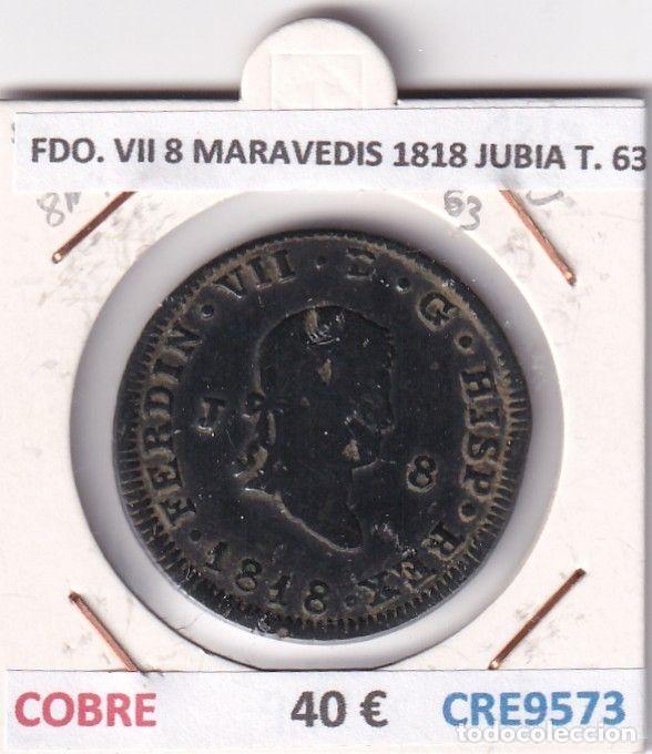 Mittelalterliche M&uuml;nzen: CRE9573 MONEDA ESPA&Ntilde;A FERNANDO VII 8 MARAVEDIS 1818 JUBIA TIPO 63 COBRE