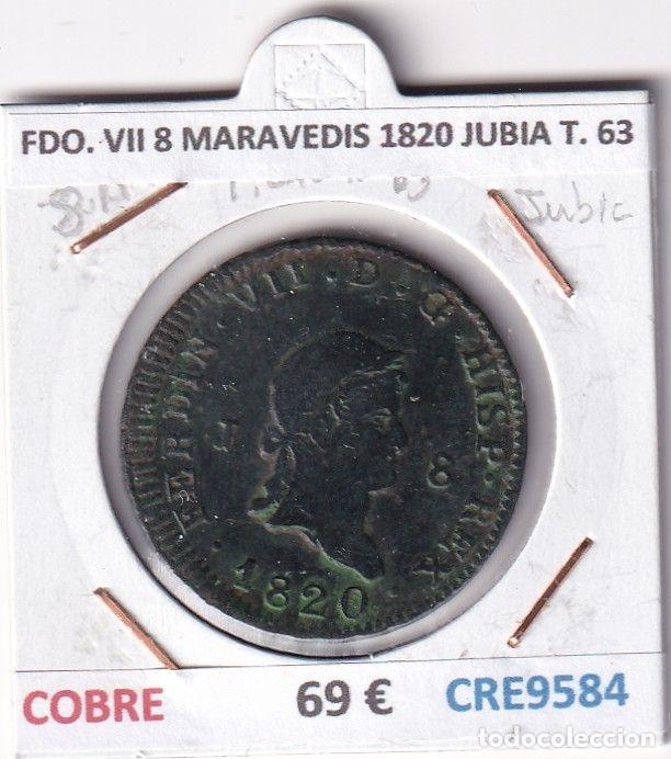 Mittelalterliche M&uuml;nzen: CRE9584 MONEDA ESPA&Ntilde;A FERNANDO VII 8 MARAVEDIS 1820 JUBIA TIPO 63 COBRE