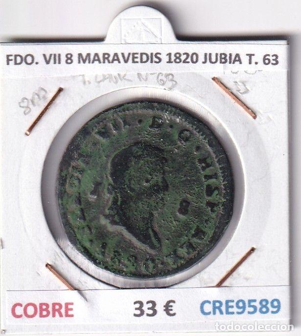 Mittelalterliche M&uuml;nzen: CRE9589 MONEDA ESPA&Ntilde;A FERNANDO VII 8 MARAVEDIS 1820 JUBIA TIPO 63 COBRE
