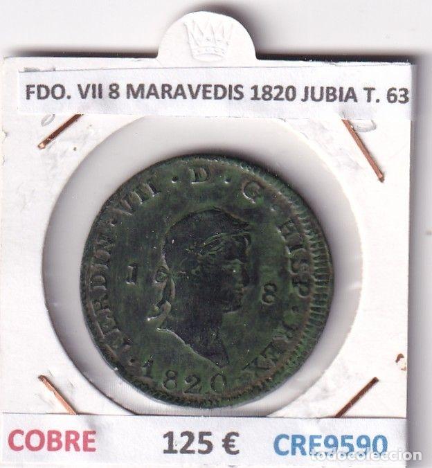 Mittelalterliche M&uuml;nzen: CRE9590 MONEDA ESPA&Ntilde;A FERNANDO VII 8 MARAVEDIS 1820 JUBIA TIPO 63 COBRE