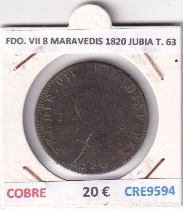 Monete medievali: CRE9594 MONEDA ESPA&Ntilde;A FERNANDO VII 8 MARAVEDIS 1820 JUBIA TIPO 63 COBRE