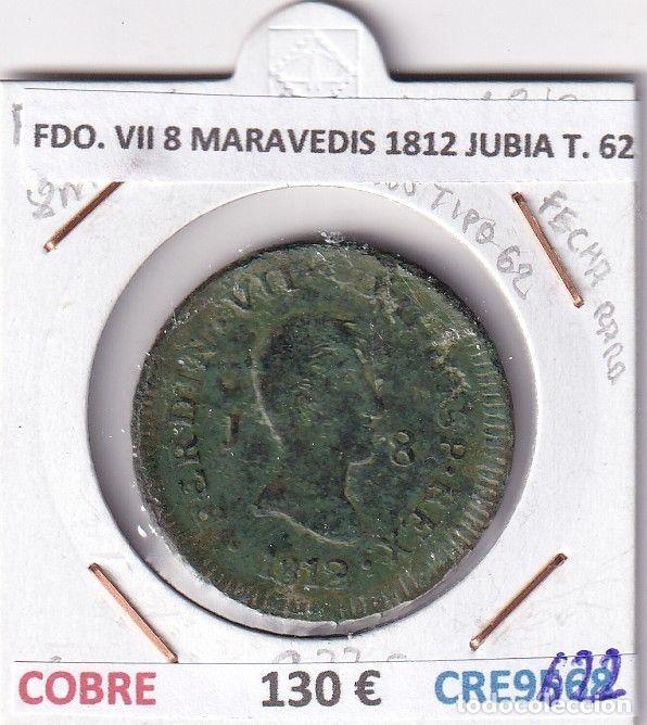 Monnaies m&eacute;di&eacute;vales: CRE9622 MONEDA ESPA&Ntilde;A FERNANDO VII 8 MARAVEDIS 1812 JUBIA TIPO 62 COBRE