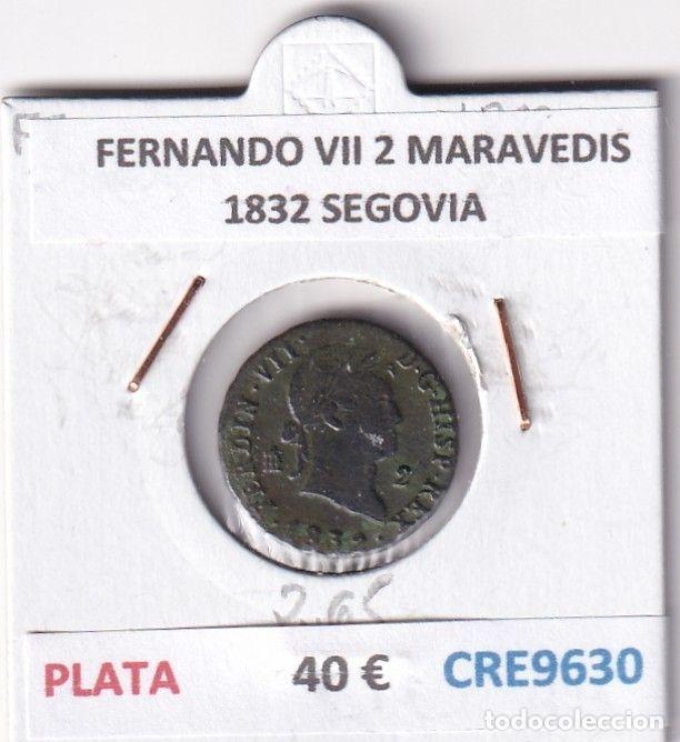 Monnaies m&eacute;di&eacute;vales: CRE9630 MONEDA ESPA&Ntilde;A FERNANDO VII 2 MARAVEDIS 1832 SEGOVIA COBRE