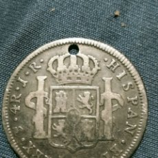 Monedas medievales: 4 REALES DE CARLOS III DEL AÑO 1775 JR. CECA DE POTOSÍ. CAL. 1176. BC. AGUJERO. Lote 375626239
