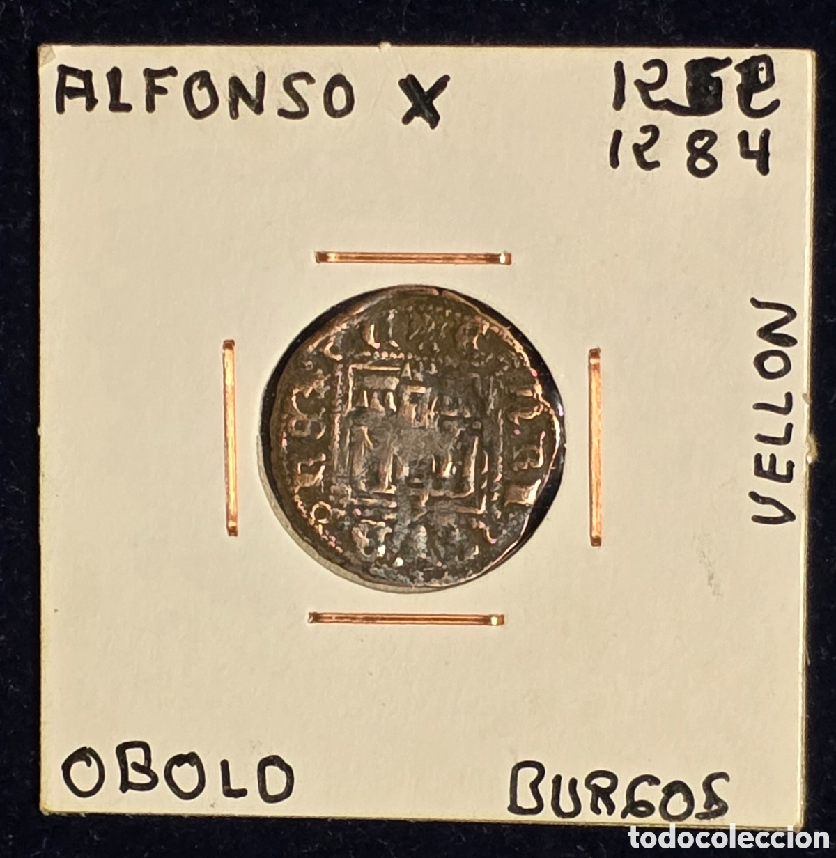 Monedas medievales: Alfonso X Obolo de Vellon Burgos 1252-84