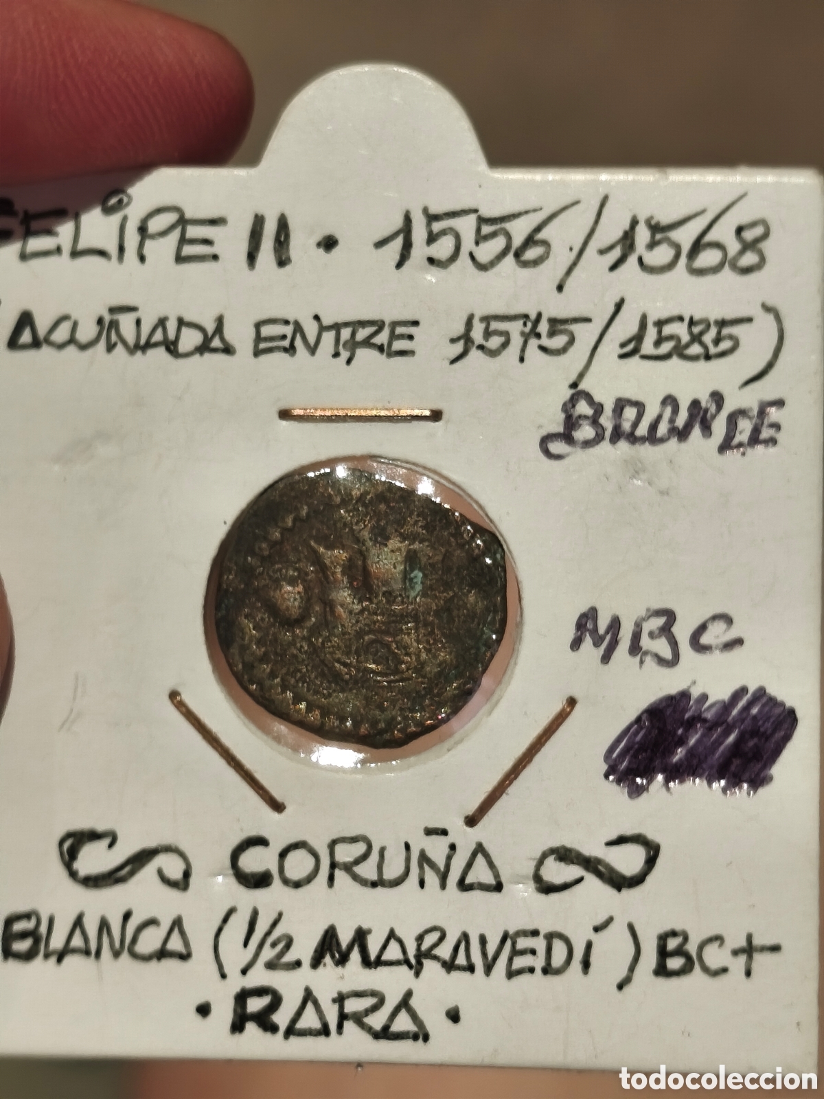 Monedas medievales: medio maraved&iacute; felipell cobre coru&ntilde;a muy dif&iacute;cil y escasa alto valor 1556/