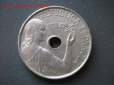 Monedas Rep&uacute;blica: 25 CTS. 1934 - Foto 1