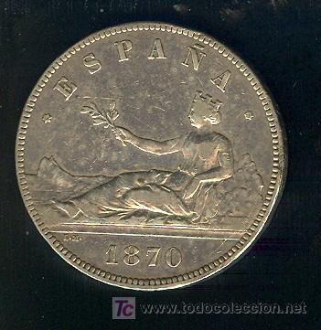 Monedas Rep&uacute;blica: 5 pesetas emision 1870 - Foto 1