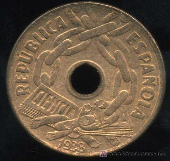 Monedas Rep&uacute;blica: II REPUBLICA : 25 Centimos 1938 - Foto 1