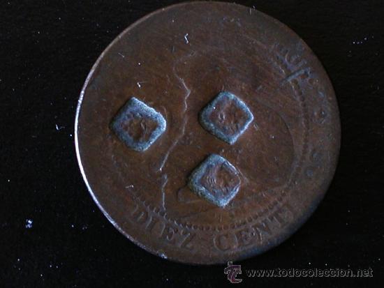 Republic Coins: Moneda de10 centimos del gobierno provisional, con 6 resellos
