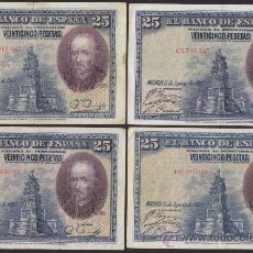 Monedas República: LOTE DE BILLETES DE 25 PESETAS ESPAÑA 1928 SERIES A B C D