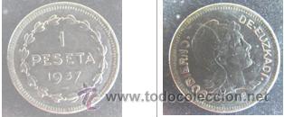 Monedas Rep&uacute;blica: una peseta de Euzkadi 1937 - Foto 1