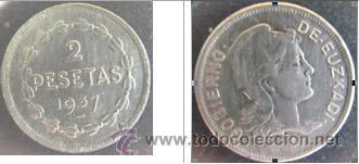 Monedas Rep&uacute;blica: 2 pesetas de Euzkadi de 1937 - Foto 1