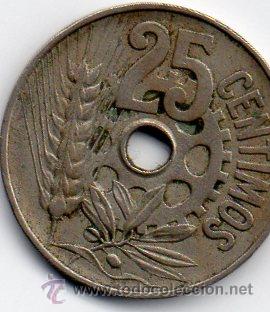 Monedas Rep&uacute;blica: 25 centimos republica 1934 - Foto 1