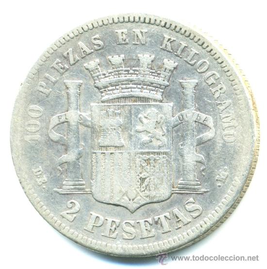 Monedas Rep&uacute;blica: 2 pesetas 1870. plata - Foto 2