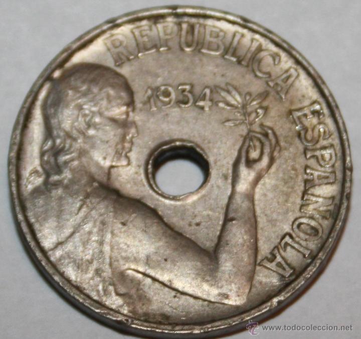 Monedas Rep&uacute;blica: 25 CENTIMOS II REPUBLICA 1934 - Foto 1
