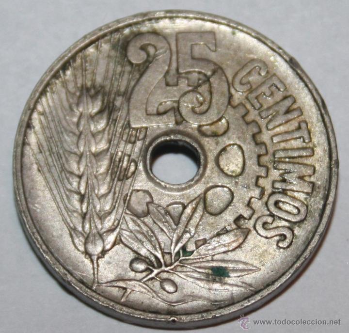 Monedas Rep&uacute;blica: 25 CENTIMOS II REPUBLICA 1934 - Foto 2