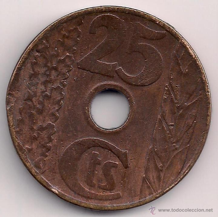 Monedas Rep&uacute;blica: 25 C&eacute;ntimos 1938 II Rep&uacute;blica - Foto 2