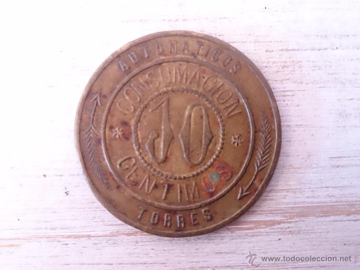 Monedas Rep&uacute;blica: Moneda de cooperativa autom&aacute;ticos Torres. 10 c&eacute;ntimos. - Foto 2