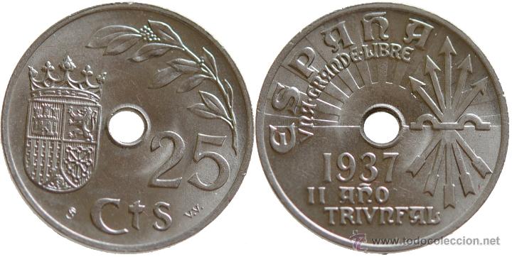 Monedas Rep&uacute;blica: 25 CENTIMOS 1937 S/C - Foto 1