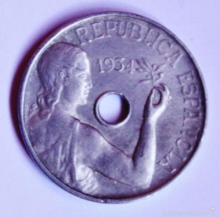 Monedas Rep&uacute;blica: Moneda de 25 centimos 1934 - Foto 1