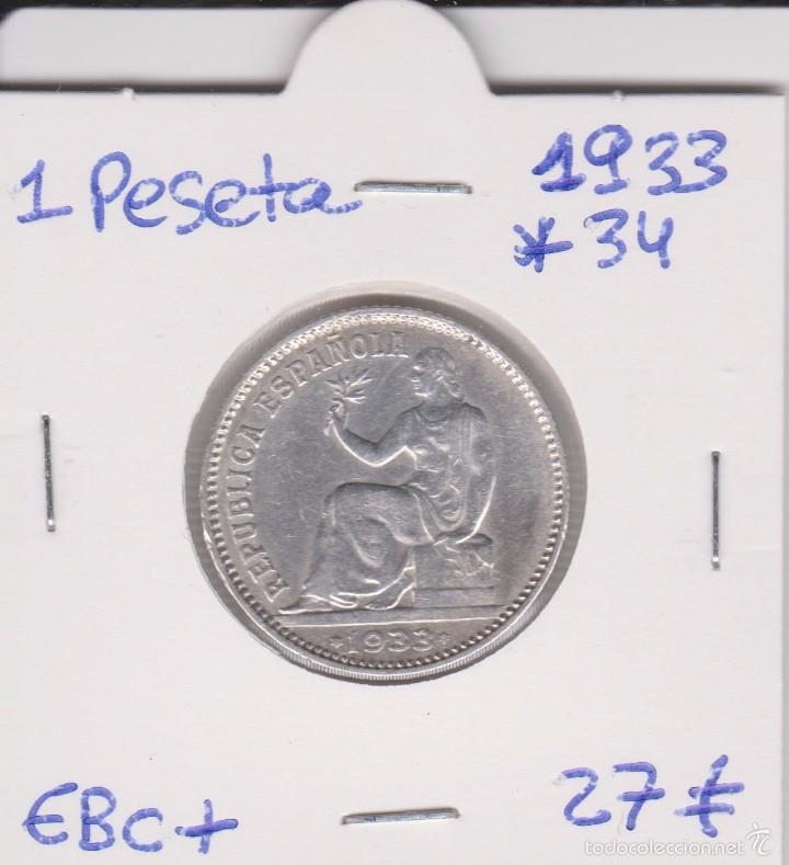 Monedas Rep&uacute;blica: 1 peseta 1933*34 EBC+ - Foto 1