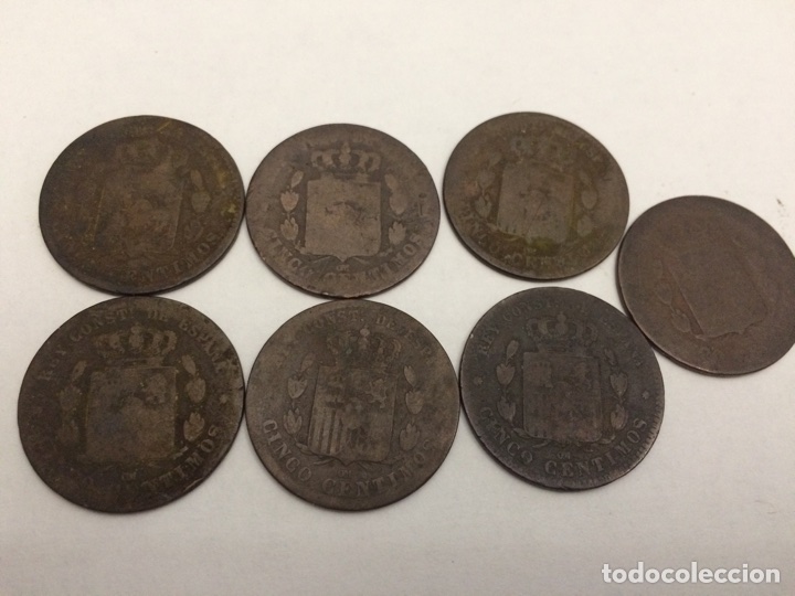 Monedas Rep&uacute;blica: 7 monedas de 5 centimos de 1877 - Foto 2