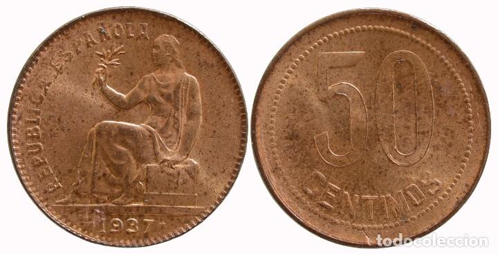 Monedas Rep&uacute;blica: 50 CENTIMOS 1937 S/C - Foto 1