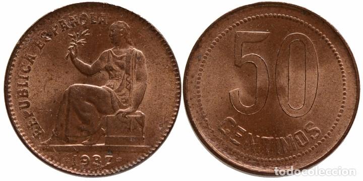 Monedas Rep&uacute;blica: 50 CENTIMOS 1937 S/C - Foto 1