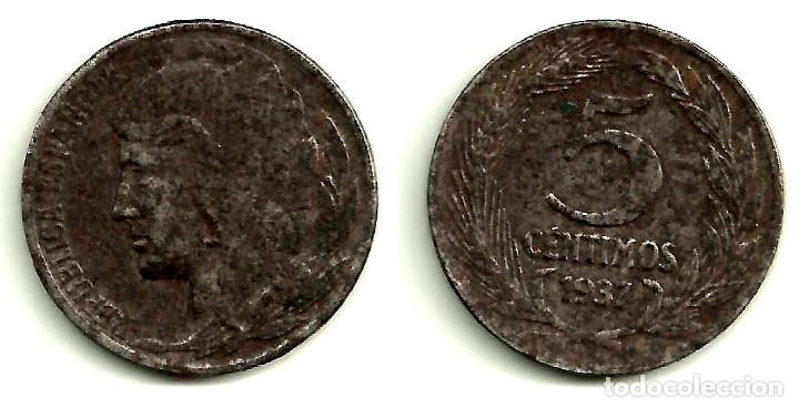 Monedas Rep&uacute;blica: II REP&Uacute;BLICA. 5 C&Eacute;NTIMOS DE 1937 (BC) - Foto 1
