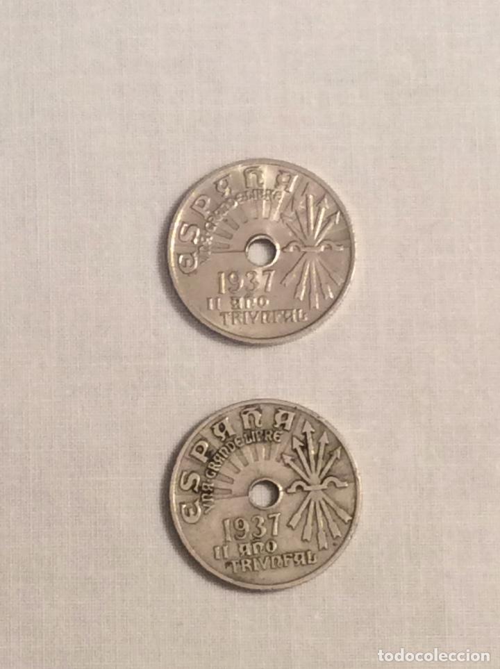 Monedas Rep&uacute;blica: DOS MONEDAS DE ESPA&Ntilde;A DE 25 CENTIMOS - 1937 - Foto 2