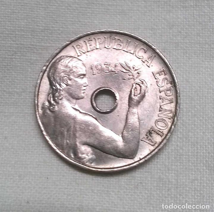 Monedas Rep&uacute;blica: Monedas 25 c&eacute;ntimos Rep&uacute;blica 1934 - Foto 1